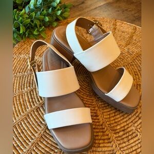 AEROSOLES White and Brown Two-Strap Slingback Sandals